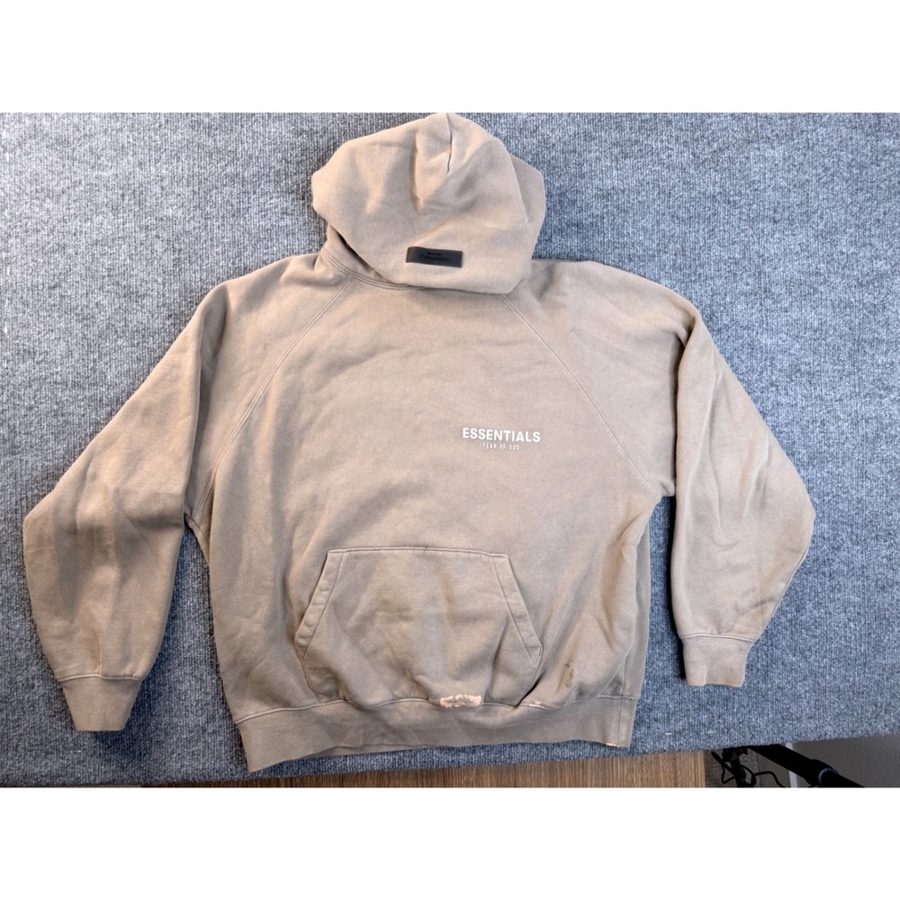 Fear of God Essentials Hoodie Mens Medium Tan Khaki Fleece Pullover Streetwear